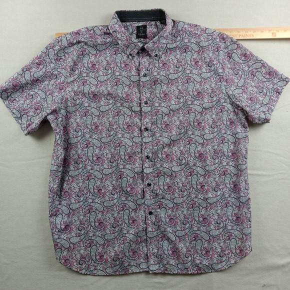 Michael Strahan Mens XXL Slim Fit Paisley Short Sleeve Button Down Shirt - Picture 9 of 13